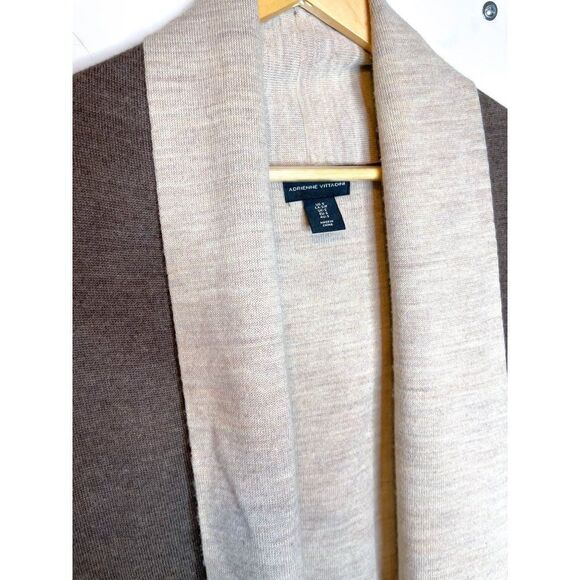 Adrienne Vittadini Merino Wool Brown Beige Knit Open Front Cardigan Sweater S - Picture 2 of 4